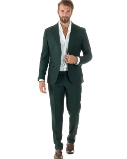 Abito Uomo Monopetto Vestito Viscosa Completo Giacca Pantaloni Verde Scuro Melangiato AE1091A