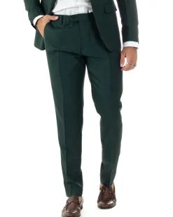 Abito Uomo Monopetto Vestito Viscosa Completo Giacca Pantaloni Verde Scuro Melangiato AE1091A