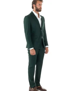 Abito Uomo Monopetto Vestito Viscosa Completo Giacca Pantaloni Verde Scuro Melangiato AE1091A