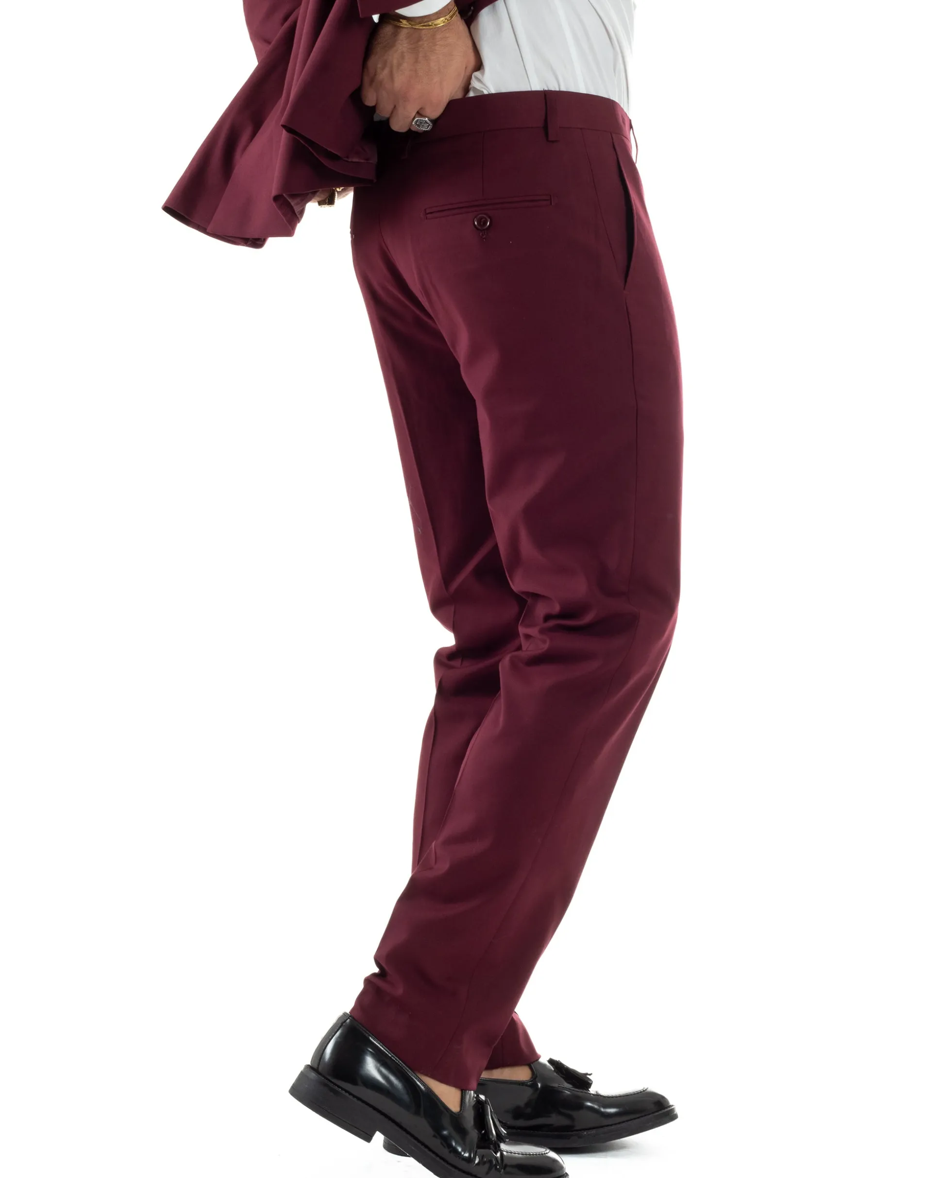 Abito uomo monopetto vestito viscosa completo giacca pantaloni bordeaux GIOSAL-AE1181A