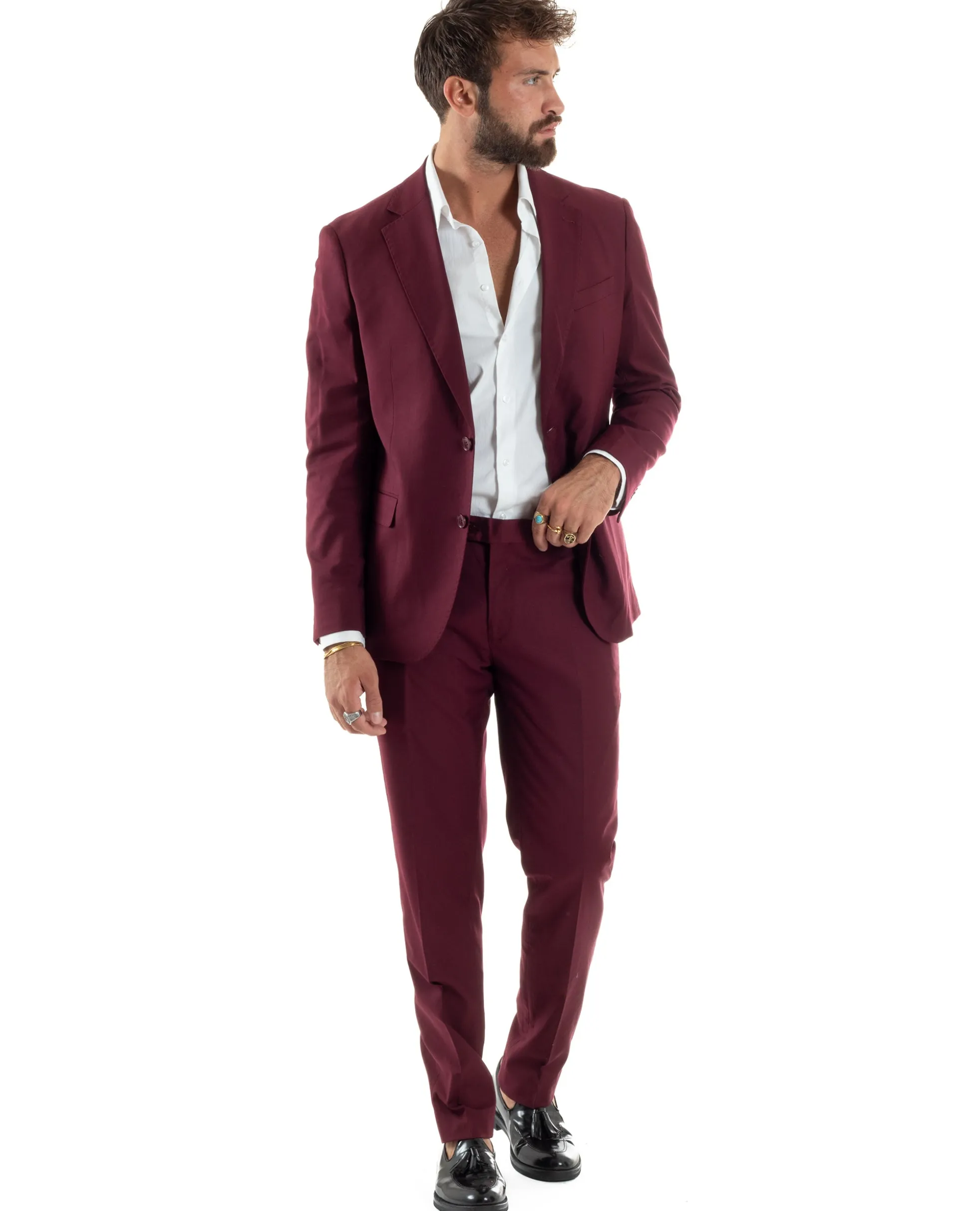 Abito uomo monopetto vestito viscosa completo giacca pantaloni bordeaux GIOSAL-AE1181A