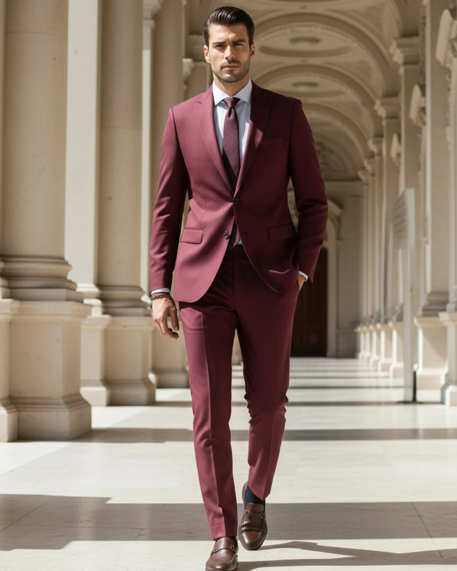 Abito uomo monopetto vestito viscosa completo giacca pantaloni bordeaux GIOSAL-AE1181A