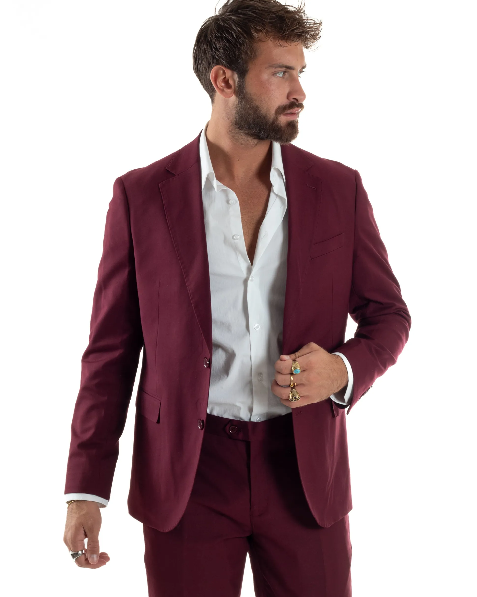 Abito uomo monopetto vestito viscosa completo giacca pantaloni bordeaux GIOSAL-AE1181A