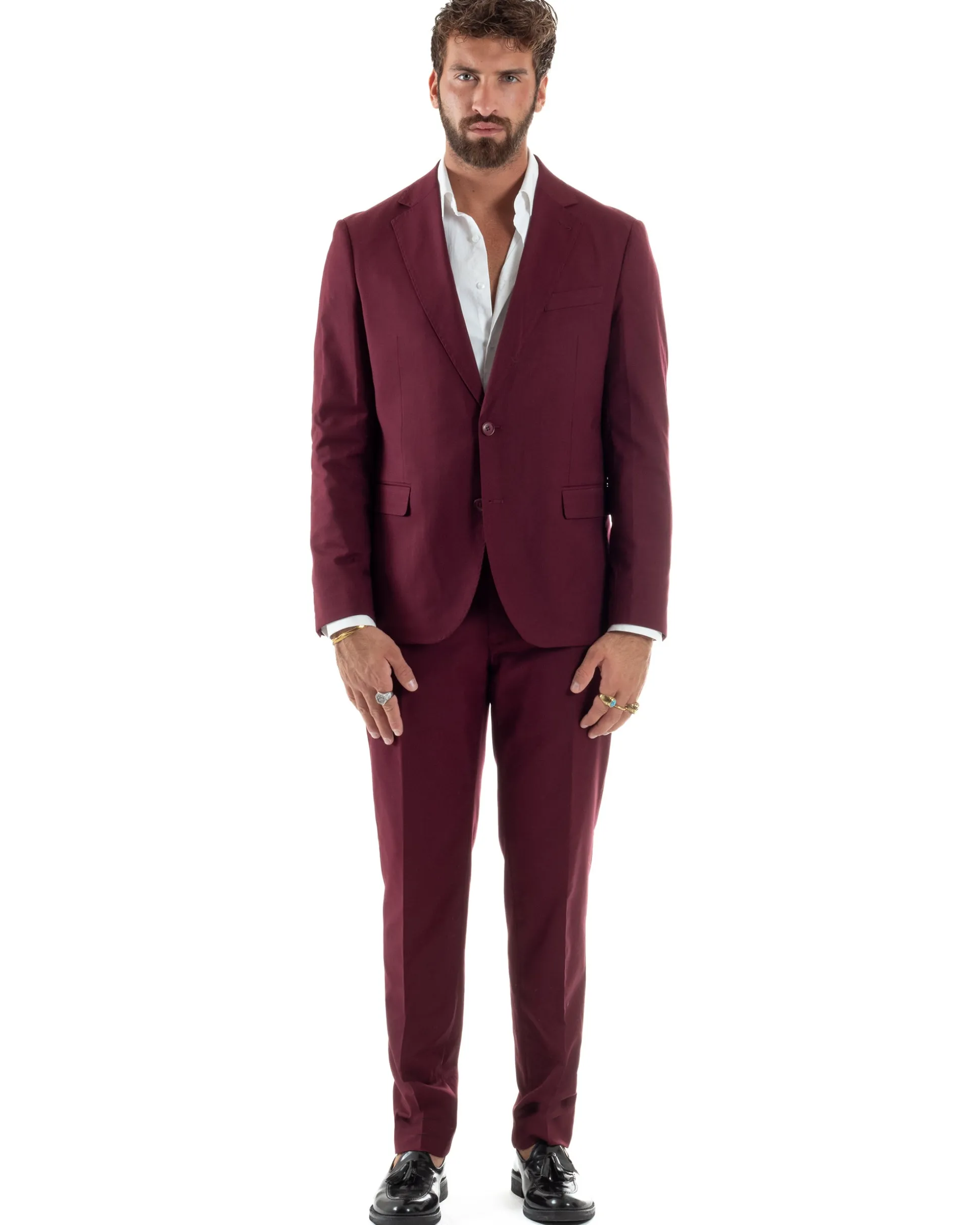 Abito uomo monopetto vestito viscosa completo giacca pantaloni bordeaux GIOSAL-AE1181A