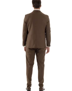 Abito uomo monopetto vestito viscosa completo giacca pantaloni marrone GIOSAL-AE1223A