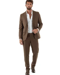 Abito uomo monopetto vestito viscosa completo giacca pantaloni marrone GIOSAL-AE1223A