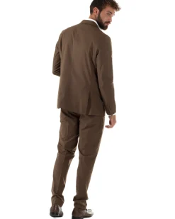 Abito uomo monopetto vestito viscosa completo giacca pantaloni marrone GIOSAL-AE1223A