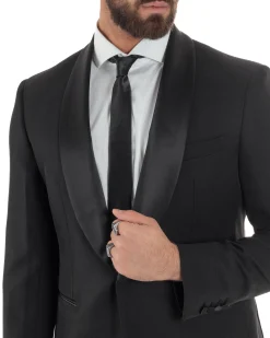 Abito uomo monopetto vestito completo smoking rever sciallato raso nero GIOSAL-AE1213A