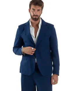 Abito Uomo Monopetto Viscosa Pantaloni Baggy Blu AE1184A