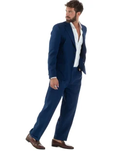 Abito Uomo Monopetto Viscosa Pantaloni Baggy Blu AE1184A