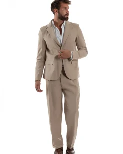 Abito Uomo Monopetto Viscosa Pantaloni Baggy Beige AE1185A