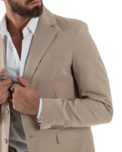 Abito Uomo Monopetto Viscosa Pantaloni Baggy Beige AE1185A