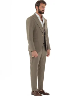 Abito uomo vestito monopetto 3 pezzi panciotto bottoni oro tortora GIOSAL-AE1224A