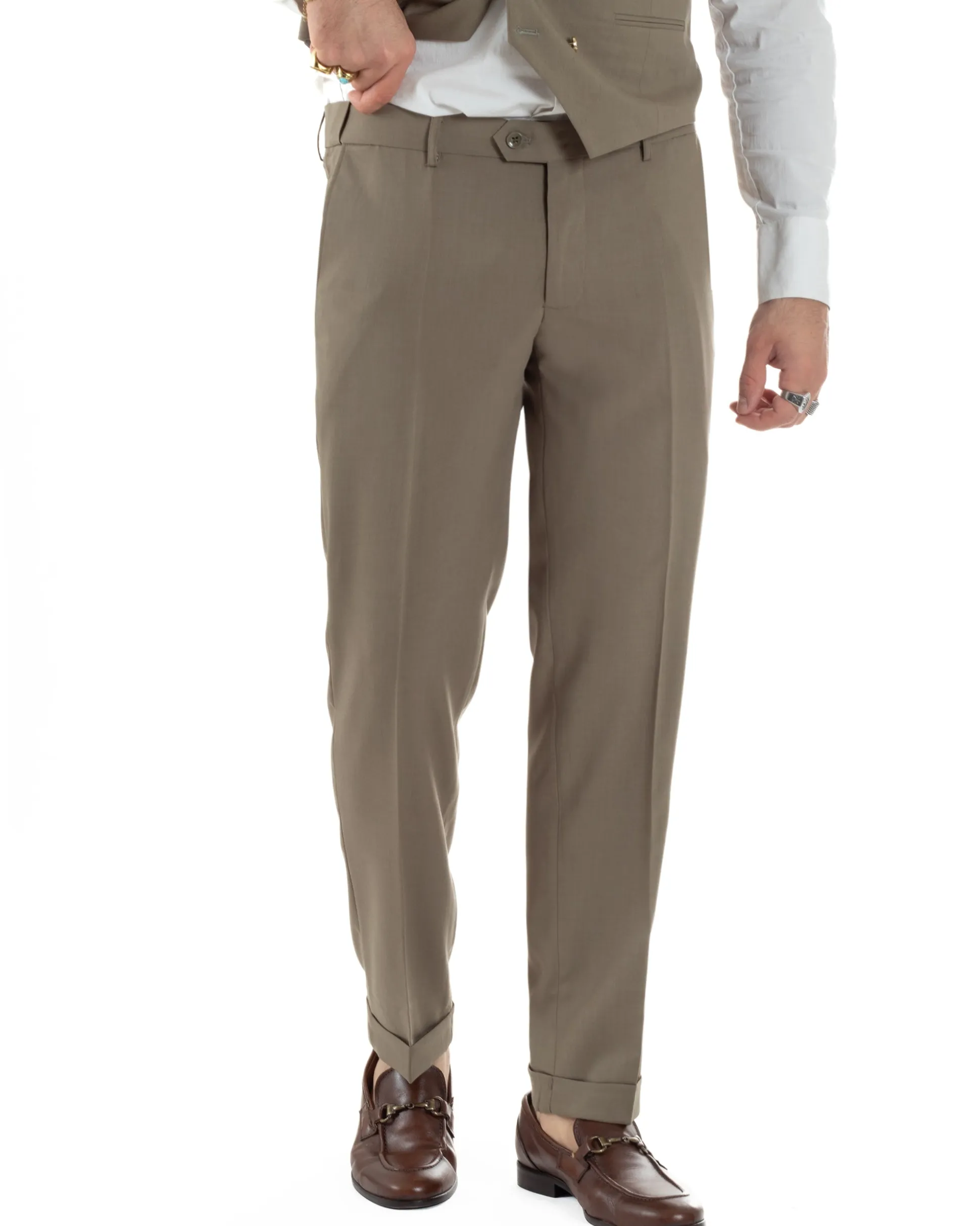 Abito uomo vestito monopetto 3 pezzi panciotto bottoni oro tortora GIOSAL-AE1224A