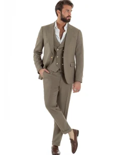 Abito uomo vestito monopetto 3 pezzi panciotto bottoni oro tortora GIOSAL-AE1224A