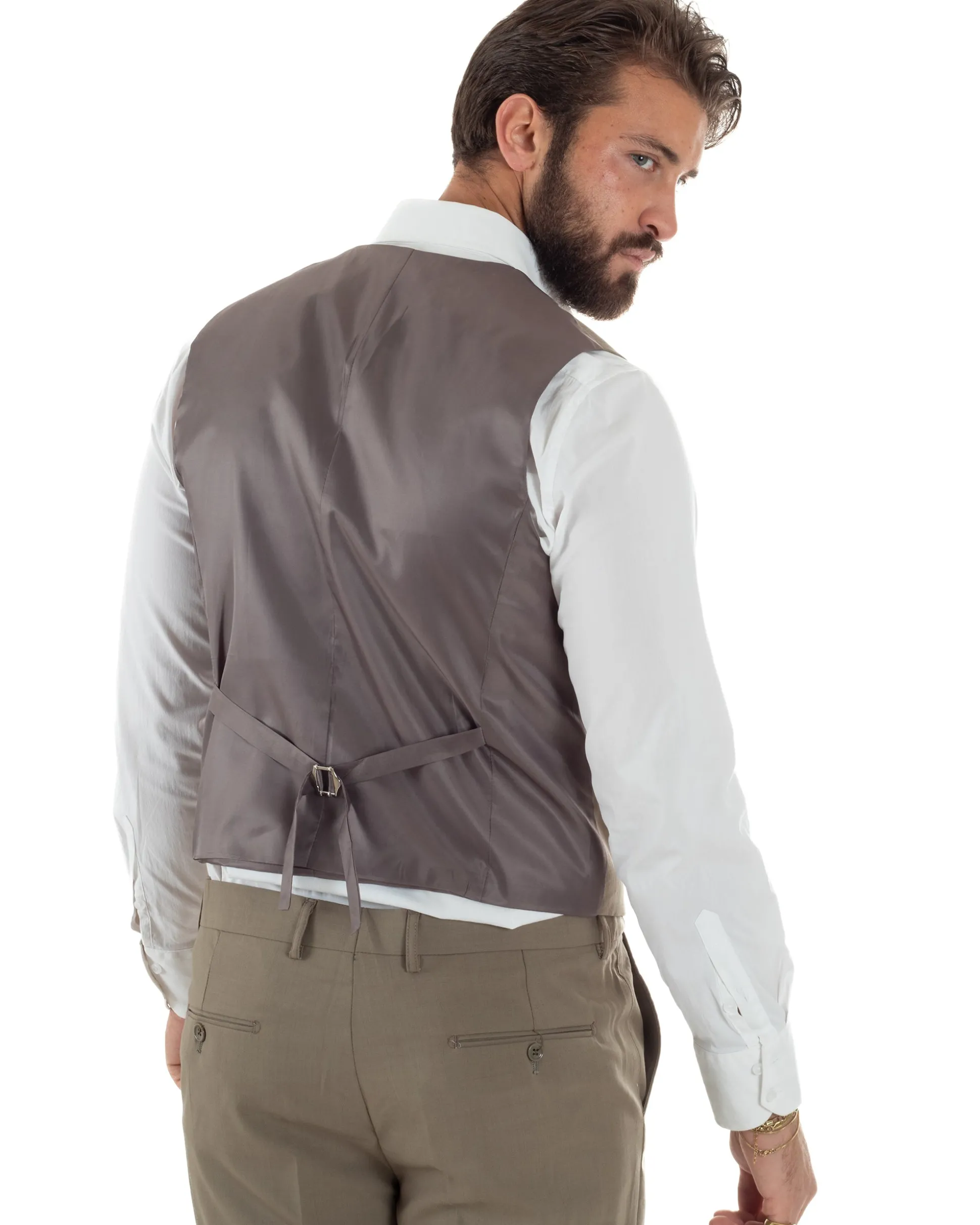 Abito uomo vestito monopetto 3 pezzi panciotto bottoni oro tortora GIOSAL-AE1224A