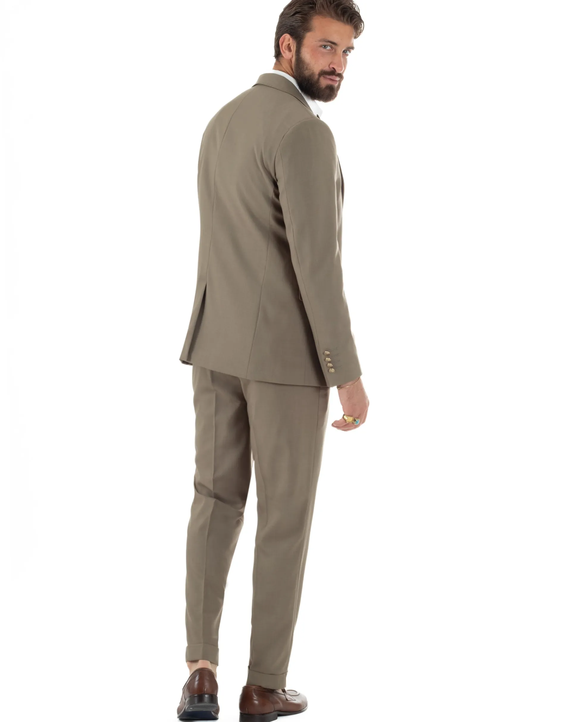 Abito uomo vestito monopetto 3 pezzi panciotto bottoni oro tortora GIOSAL-AE1224A