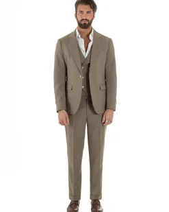 Abito uomo vestito monopetto 3 pezzi panciotto bottoni oro tortora GIOSAL-AE1224A