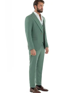 Abito uomo vestito monopetto 3 pezzi panciotto bottoni oro verde salvia GIOSAL-AE1225A