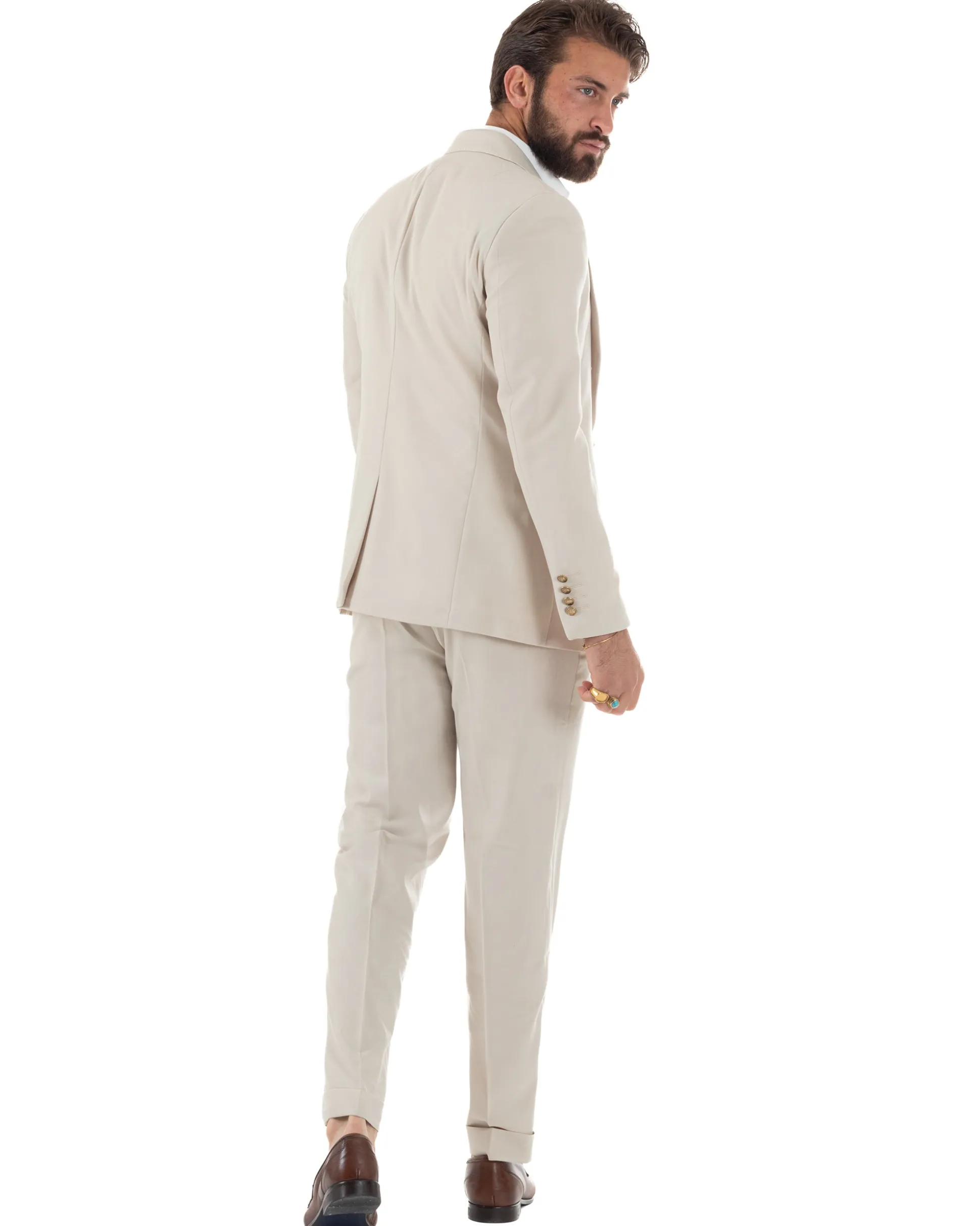 Abito uomo vestito monopetto 3 pezzi panciotto bottoni oro panna GIOSAL-AE1229A