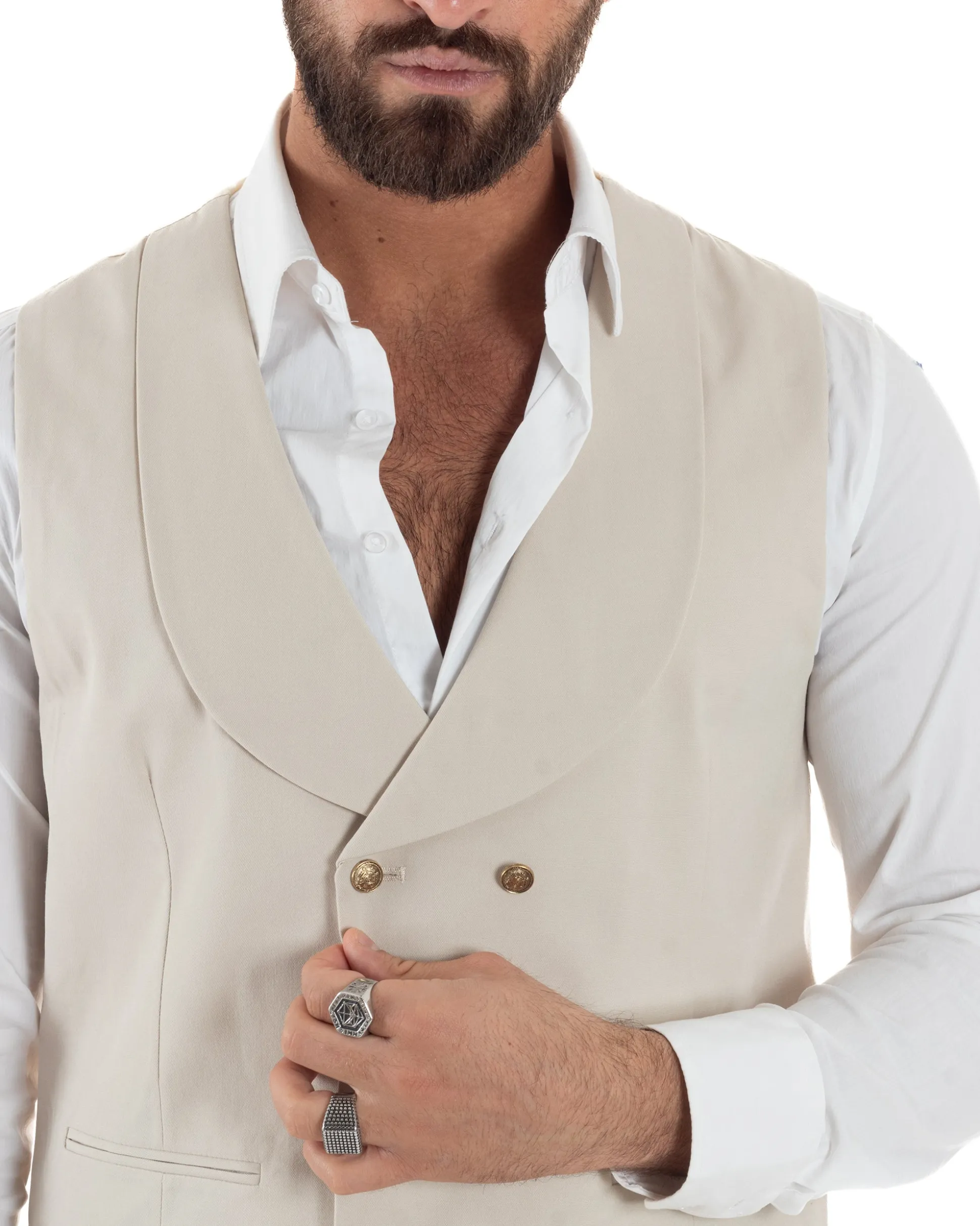 Abito uomo vestito monopetto 3 pezzi panciotto bottoni oro panna GIOSAL-AE1229A