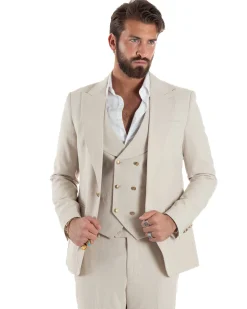 Abito uomo vestito monopetto 3 pezzi panciotto bottoni oro panna GIOSAL-AE1229A