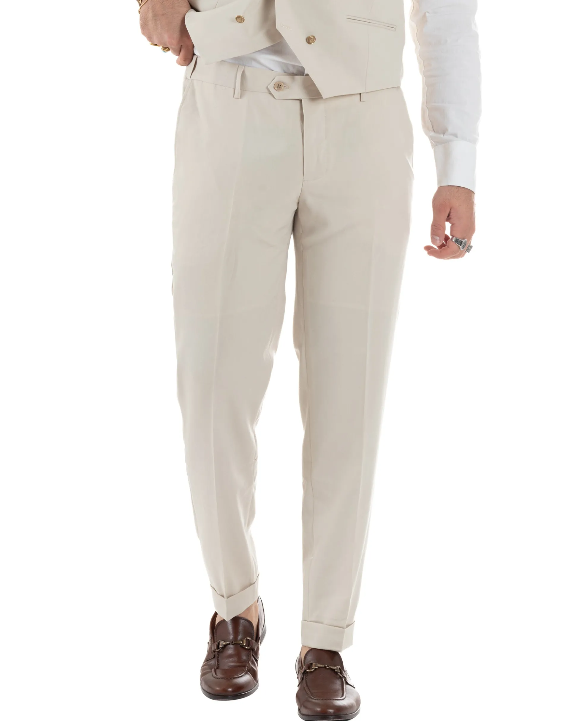Abito uomo vestito monopetto 3 pezzi panciotto bottoni oro panna GIOSAL-AE1229A