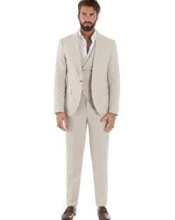 Abito uomo vestito monopetto 3 pezzi panciotto bottoni oro panna GIOSAL-AE1229A