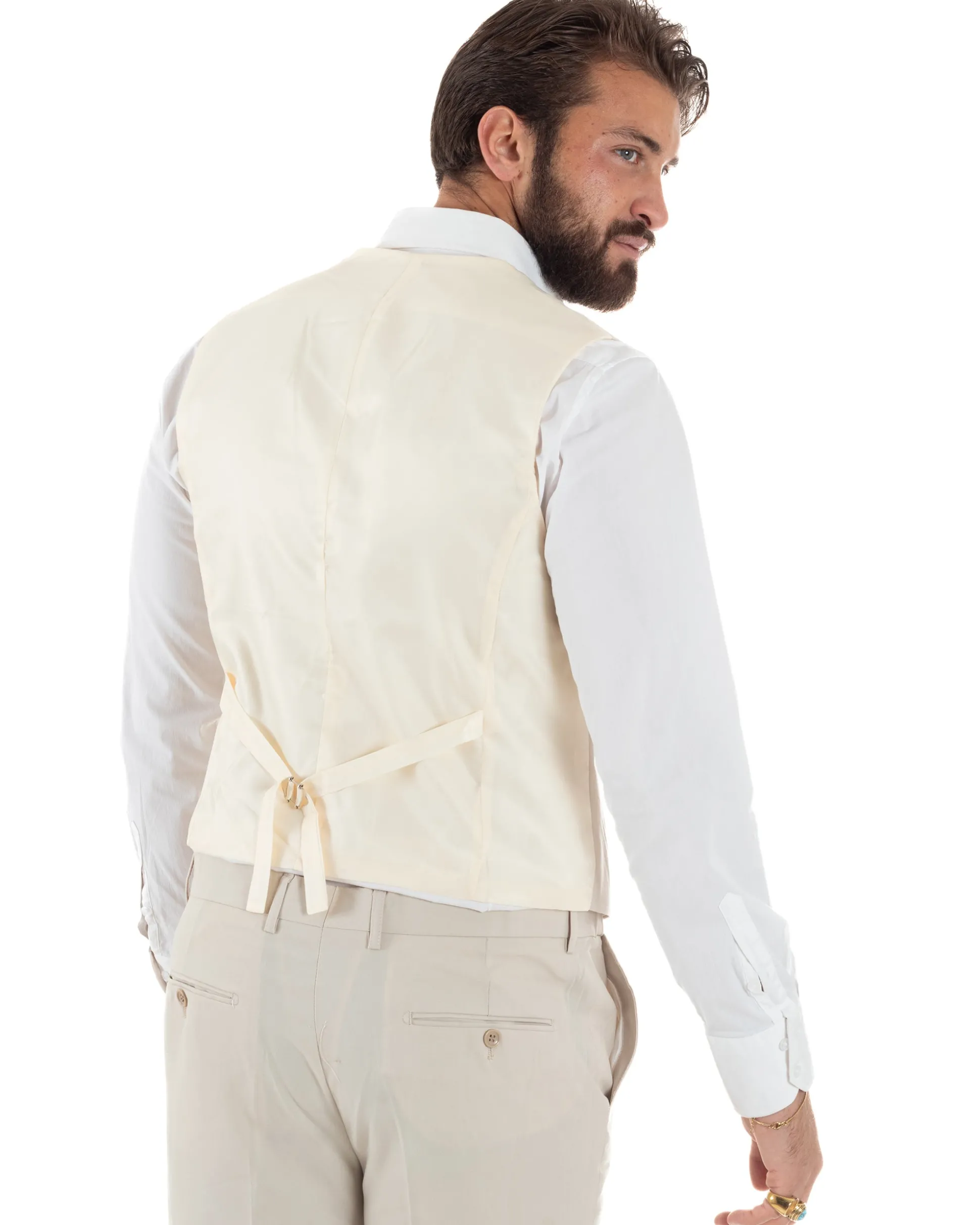 Abito uomo vestito monopetto 3 pezzi panciotto bottoni oro panna GIOSAL-AE1229A