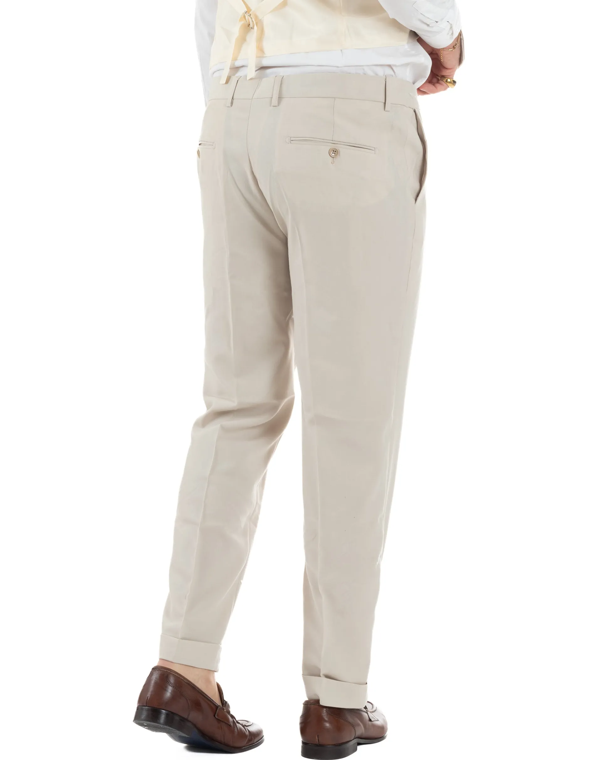 Abito uomo vestito monopetto 3 pezzi panciotto bottoni oro panna GIOSAL-AE1229A