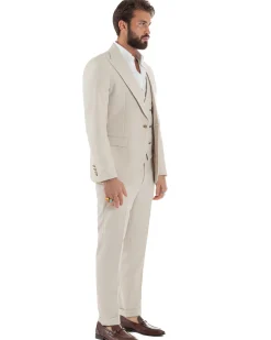 Abito uomo vestito monopetto 3 pezzi panciotto bottoni oro panna GIOSAL-AE1229A