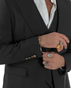 Abito uomo vestito monopetto 3 pezzi panciotto bottoni oro nero GIOSAL-AE1228A