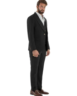 Abito uomo vestito monopetto 3 pezzi panciotto bottoni oro nero GIOSAL-AE1228A