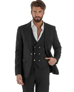 Abito uomo vestito monopetto 3 pezzi panciotto bottoni oro nero GIOSAL-AE1228A