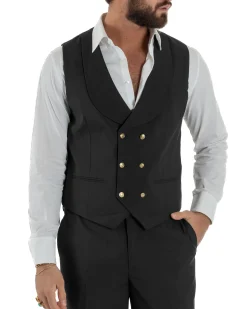 Abito uomo vestito monopetto 3 pezzi panciotto bottoni oro nero GIOSAL-AE1228A