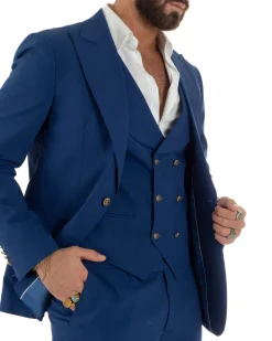 Abito uomo vestito monopetto 3 pezzi panciotto bottoni oro blu royal GIOSAL-AE1227A