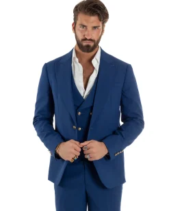Abito uomo vestito monopetto 3 pezzi panciotto bottoni oro blu royal GIOSAL-AE1227A