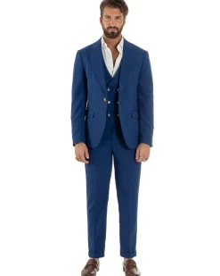 Abito uomo vestito monopetto 3 pezzi panciotto bottoni oro blu royal GIOSAL-AE1227A