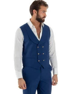 Abito uomo vestito monopetto 3 pezzi panciotto bottoni oro blu royal GIOSAL-AE1227A