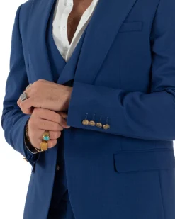 Abito uomo vestito monopetto 3 pezzi panciotto bottoni oro blu royal GIOSAL-AE1227A