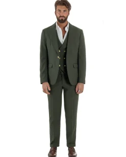 Abito uomo vestito monopetto 3 pezzi panciotto bottoni oro verde militare GIOSAL-AE1226A