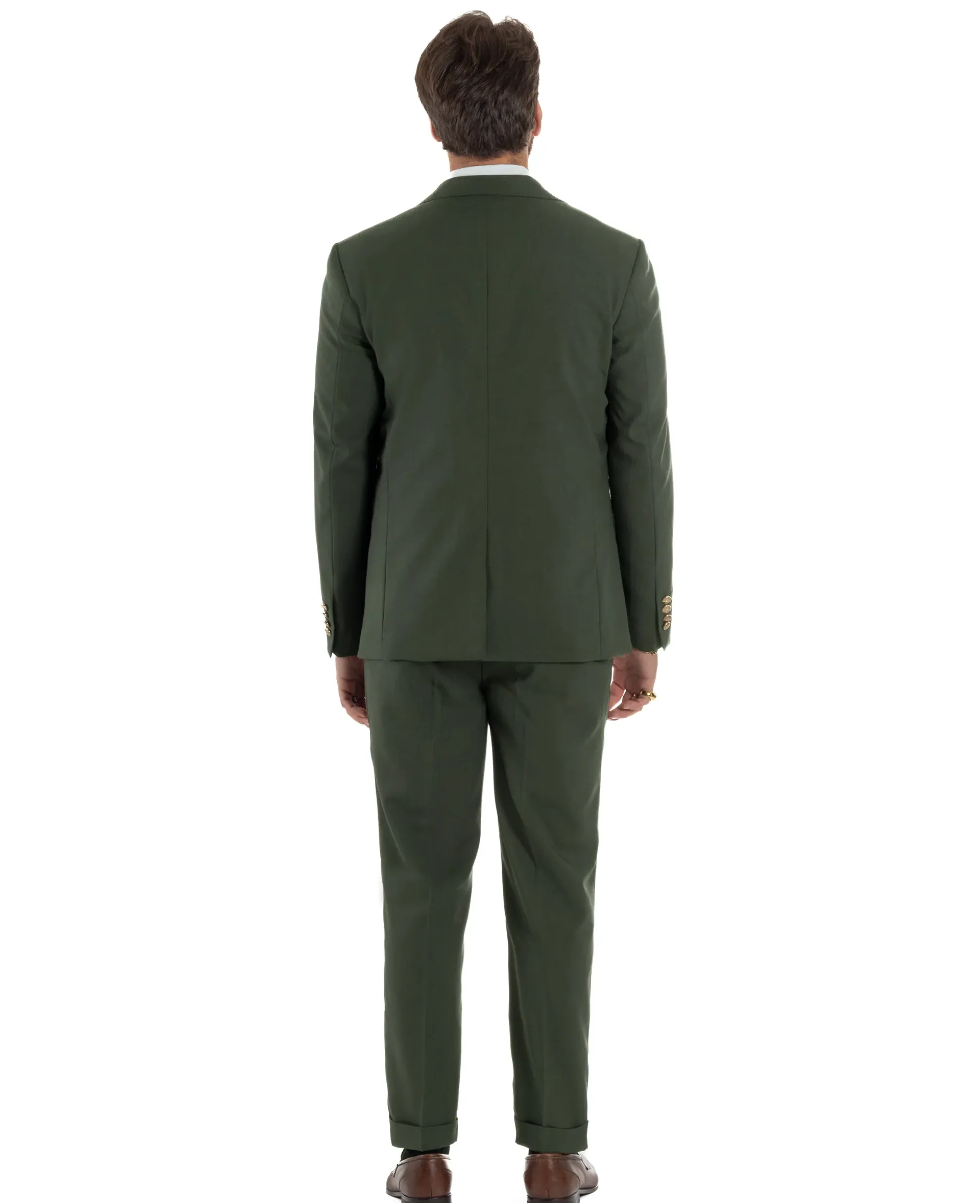 Abito uomo vestito monopetto 3 pezzi panciotto bottoni oro verde militare GIOSAL-AE1226A