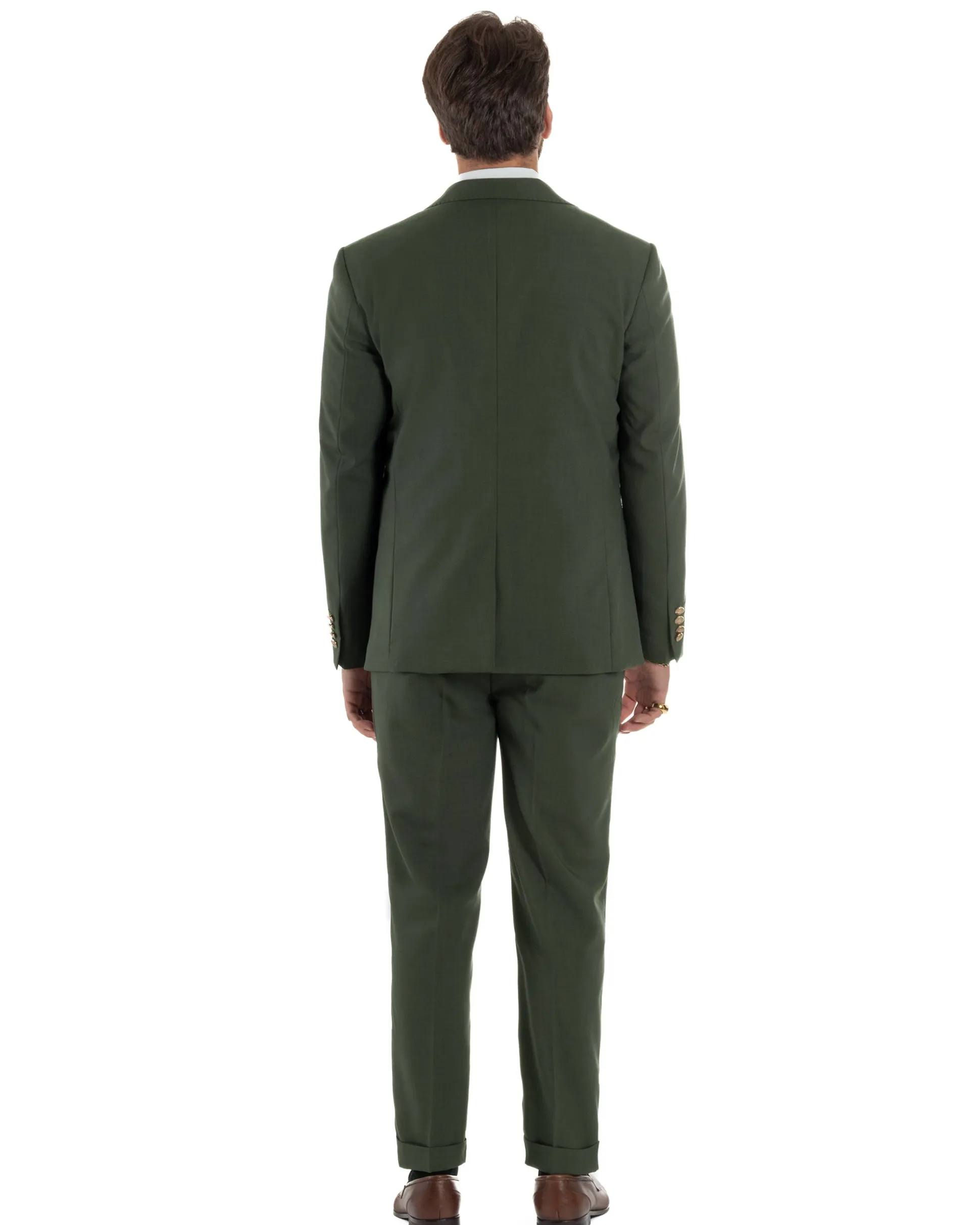Abito uomo vestito monopetto 3 pezzi panciotto bottoni oro verde militare GIOSAL-AE1226A