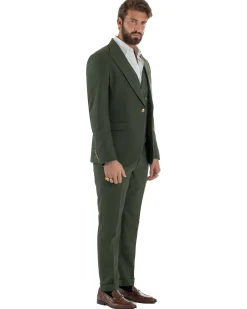 Abito uomo vestito monopetto 3 pezzi panciotto bottoni oro verde militare GIOSAL-AE1226A