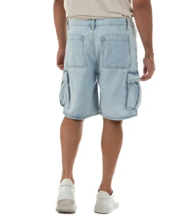 Bermuda cargo uomo pantaloncini con tasconi cinque tasche denim chiaro GIOSAL-PC2051A
