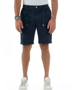 Bermuda Chino Cotone Raso Tasche America Basic Blu PC2022A