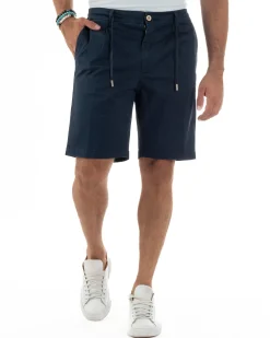 Bermuda Chino Cotone Raso Tasche America Basic Blu PC2022A