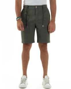 Bermuda Chino Cotone Raso Tasche America Basic Verde PC2025A