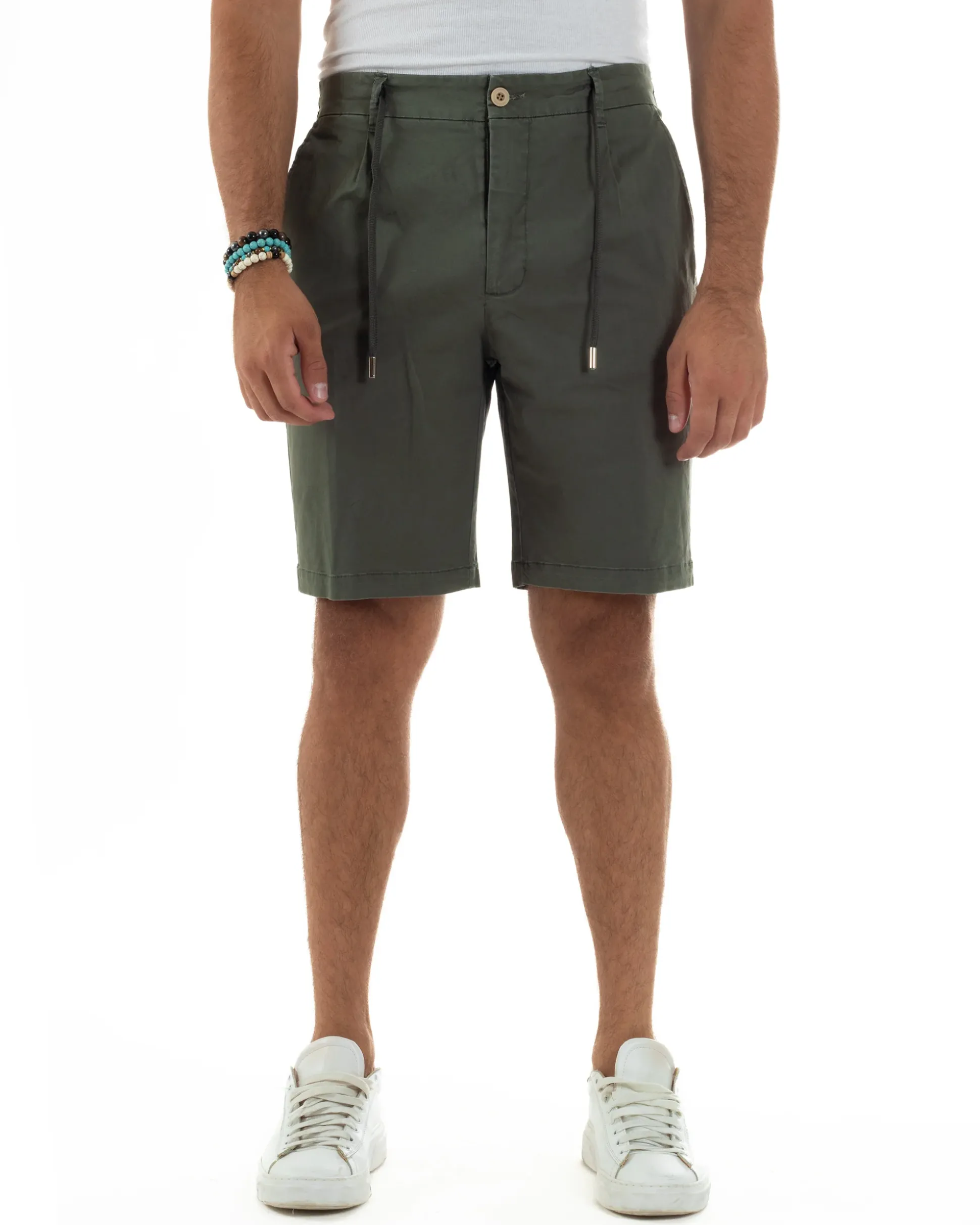 Bermuda Chino Cotone Raso Tasche America Basic Verde PC2025A