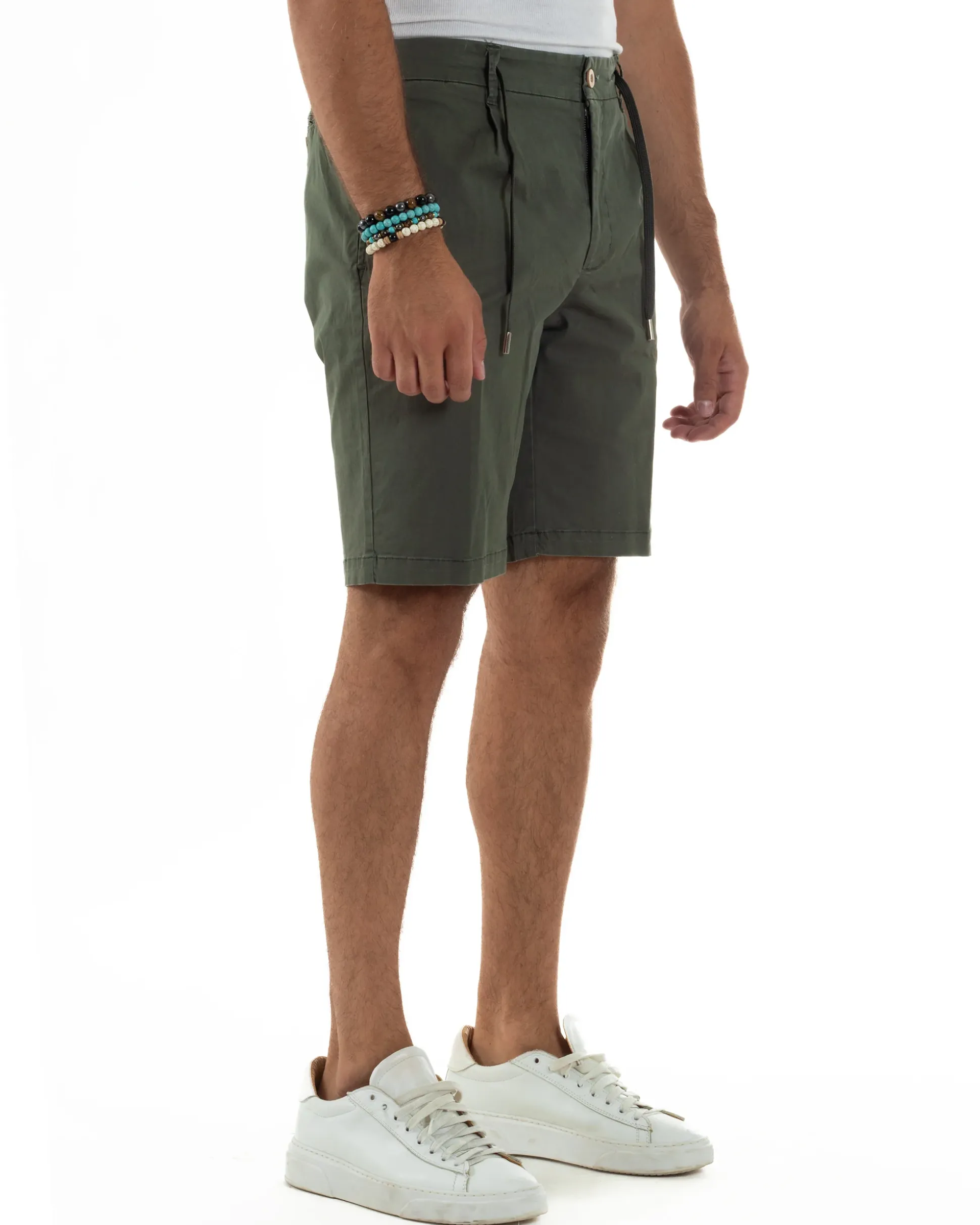Bermuda Chino Cotone Raso Tasche America Basic Verde PC2025A